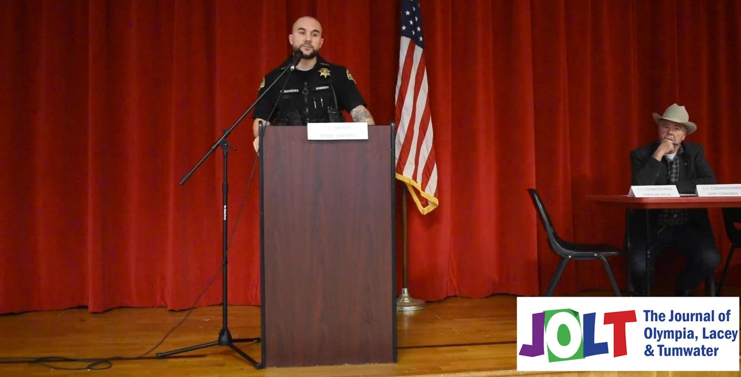 Thurston County Sheriff Derek Sanders during the January 29, 2023 town hall conducted to discuss planned sex-offender residence expected to open in a single-family home in the Maytown area.